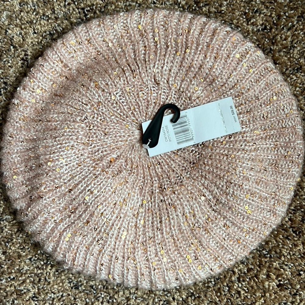 Women’s light pink with sequin beanie - new with tags, never worn